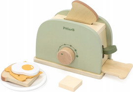Polar B סט טוסטר משחק מעץ מלא עם 2 פרוסות לחם ומגוון אביזרים