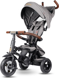 Q Play תלת אופן מפואר מתקפל ריטו דלוקס RITO Delux 2024 עם ריפוד מעובה, מדרך רגליים כפול וחיפויים דמויי עור - אפור