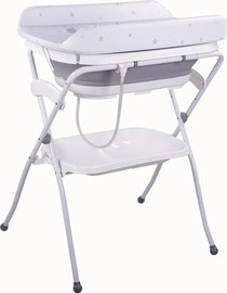 Minigo אמבטיה מתקפלת מסיליקון עם מעמד ומשטח החתלה – צבע אפור לבן