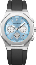 PHILIP LORENZO שעון יד לגבר רצועת סיליקון שחורה לוח תכלת PL7778