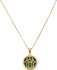 Shanti Gold תליון זהב חמסה עגול מלאכית רקע ירוק
