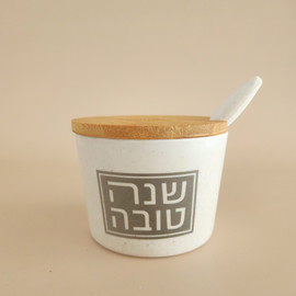 DECOROZ כלי לדבש עם מכסה עץ HONEY JOY כסף