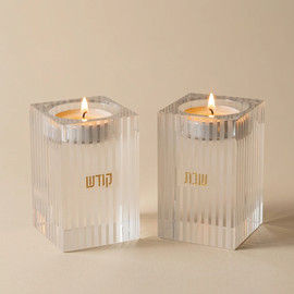 DECOROZ פמוטי קריסטל לשבת STRIPE | זהב