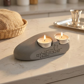 DECOROZ פמוט זוגי מבטון SHALOM | אפור