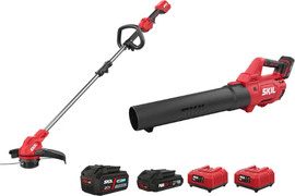 SKIL מפוח עלים חשמלי נטען 20V Brushless + חרמש 33 ס"מ Brushless +סוללה 2.0Ah + סוללה 4.0Ah + שני מטענים