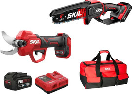 SKIL מיני מסור שרשרת חשמלי נטען Brushless + מזמרה נטענת XP 20V Brushless + סוללה 4.0Ah + מטען מהיר + תיק נשיאה גדול