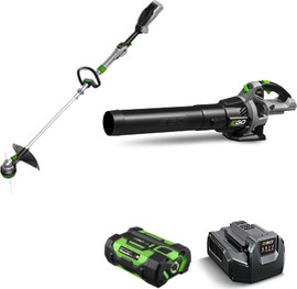 EGO חרמש נטען עם מוט טלסקופי 35 ס"מ - Brushless 56V + מפוח עלים נטען + סוללה 2.5Ah + מטען