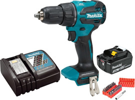 Makita מקדחה / מברגה רוטטת + סוללה 3.0Ah + סט ביטים