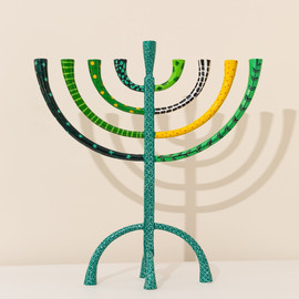 SURI חנוכיה גדולה ומעוצבת בעבודת יד בצבע אמייל - מודל The Classic Premium - ירוק