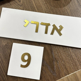 SURI שלט מעוצב לבית בעבודת יד מבטון נקי בצבע לבן עם כיתוב זהב - דגם Israel