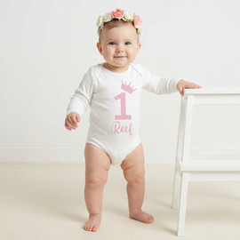 Little Amore Baby Birthday – heart and crown - בגד גוף ארוך - לבן