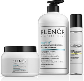 KLENOR ערכת טיפול קרטין משולבת- שמפו, מסיכה וסרום המסייעים בחיזוק ושיקום שיער חלש/ מוחלק