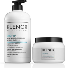 KLENOR ערכת חפיפה קרטין- שמפו ומסיכה המסייעים בחיזוק ושיקום שיער חלש/ מוחלק