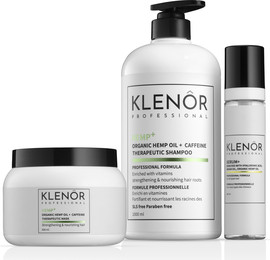 KLENOR טיפול שמן המפ משולבת- שמפו, מסיכה וסרום המסייעים בהפחתת נשירה ועידוד צמיחה