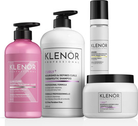 KLENOR ערכת טיפוח- שמפו, מסיכה, סרום וקרם לחות משולב גלייז המסייעים בהזנה עמוקה לתלתלים מוגדרים