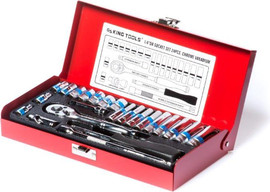 KING TOOLS סט בוקסות מ"מ דרייב 1/4" – 24 חלקים קצרות + עמוקות בקופסת מתכת | KING TOOLS