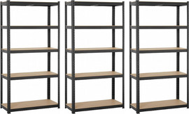 Nice drive שלישיית כונניות מתכת 5 מדפים MDF 180×90×40 שחור – עומס 175 ק״ג למדף (2 ב־1)
