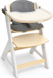 Baby Safe כיסא אוכל מעץ דגם Loren מבית BabySafe - צבע עץ טבעי בשילוב לבן עם ריפוד אפור