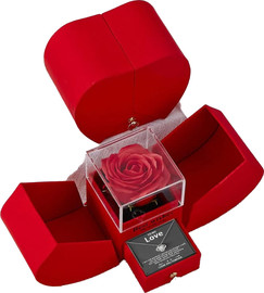 גולרי פקטורי סט מתנה מהודר לאשה הכולל ורד עבודת יד אדום ושרשרת לב כסף אמיתי 925