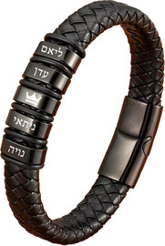 גולרי פקטורי צמיד עור לגבר 5 לוחיות שחור עם צריבה אישית בלייזר שחור