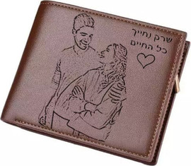 גולרי פקטורי ארנק עור חום לגבר עם תמונה