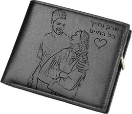 גולרי פקטורי ארנק עור שחור גודל סטנדרט לגבר עם צריבת תמונה