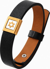 גולרי פקטורי צמיד עור לוחית זהב לגבר עם שבב תנ״ך מוצפן וצריבה אישית בלייזר