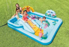 INTEX בריכת פעילות INTEX הכוללת 2 בריכות, מגלשה, מתזי מים, חיות מתנפחות ומשחקי כדור, דגם 57161