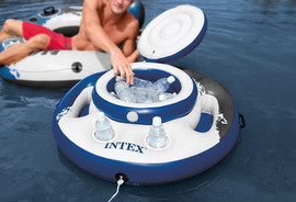 INTEX צידנית מתנפחת צפה על המים INTEX הכוללת תא אחסון, 5 מחזיקי כוסות ו-2 מגשים מובנים, דגם 56822