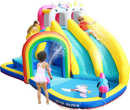 Doctor Dolphin מתקן מים מתנפח הכולל 2 מגלשות+קיר טיפוס+2 תותחי מים, דגם 73041 DOCTOR DOLPHIN דוקטור דולפין