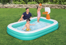 BESTWAY בריכה מלבנית מתנפחת BESTWAY הכוללת חישוק כדורסל מובנה וכדור, דגם 54445