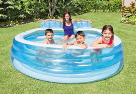 INTEX בריכה משפחתית INTEX מתנפחת ושקופה, הכוללת ספסל מובנה עם משענת גב+2 מחזיקי כוסות, דגם 57190