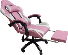 KIDSTORE כיסא גיימינג ארגונומי איכותי עם הדום נשלף + נקודת עיסוי, לנוער ולמבוגרים, צבע: ורוד-לבן