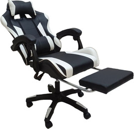 KIDSTORE כיסא גיימינג ארגונומי איכותי עם הדום נשלף + נקודת עיסוי, לנוער ולמבוגרים, צבע: שחור-לבן