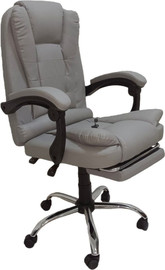 KIDSTORE כיסא מנהלים ארגונומי יוקרתי ואיכותי דמוי עור, כולל הדום נשלף + נקודת עיסוי, בגוון אפור בהיר