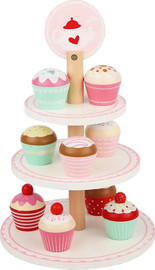 KIDSTORE מגש אירוח תלת קומתי עשוי מעץ לילדים/ות כולל מגוון קאפקייקס צבעוניים, מק''ט W10D980