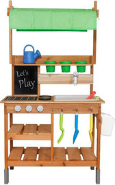 KIDSTORE מטבח חוץ/שולחן חול לגינה ולחצר מעץ לילדים, כולל כלים ואביזרים, מק''ט AW10C988
