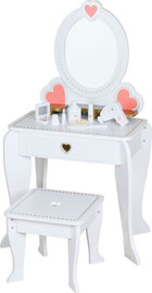 KIDSTORE שידת איפור/שולחן טואלט מעץ עם שרפרף ומראה, כולל מגירת אחסון ואביזרי איפור מעץ, דגם נופר בגוון לבן, מק''ט AW08H102B