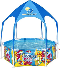 BESTWAY בריכת עמודים עגולה עם גגון בעיצוב תת ימי 183*51 5618T סמ מבית Bestway