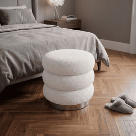 BED CITY הדום לונה עגול מבד בוקלה עם אחסון