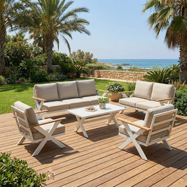 Casa Center מערכת ישיבה מפוארת ואיכותית מאלומיניום 7 מקומות בצבע לבן דגם קולומבוס