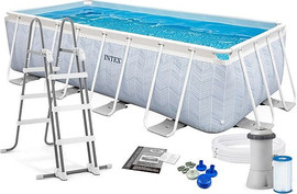 INTEX בריכה מלבנית 400X200X100 כולל משאבה וסולם INTEX 26780 CHEVRON