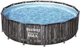 BESTWAY בריכה עגולה בסטוואי דמוי עץ 366X100 ס''מ Bestway MAX 5614X *כולל משאבה, מסנן, צינורות, סולם וכיסוי*