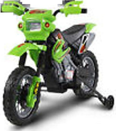 TOYS&MORE אופנוע שטח ממונע לילדים עם גלגלי עזר ירוק BOBTOYS 6V