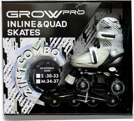 Grow Pro סקייט 4 גלגלים (Quad) וגם רולר גלגלי שורה (Inline) לבן עם תאורת לד Grow Pro 2-IN-1 COMBO