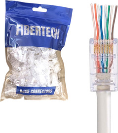 Fibertech קונקטור רשת זכר שחיל Cat5E (חבילה 100 יח)