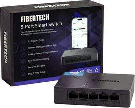 Fibertech סוויץ׳ שולחני 5 יציאות תומך ג'יגה מנוהל FiberTech