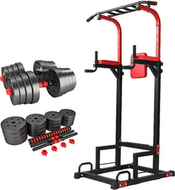 TON SPORTS מתקן מתח סולם מקבילים ושכיבות סמיכה + סט משקולות מודולריות 30 קילו