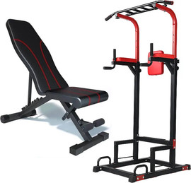 TON SPORTS מתקן מתח סולם מקבילים ושכיבות סמיכה + ספת כושר מתכווננת ומתקפלת