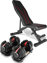 TON SPORTS זוג משקולות אוניברסליות 24 ק"ג + ספת כושר מתכווננת ומתקפלת